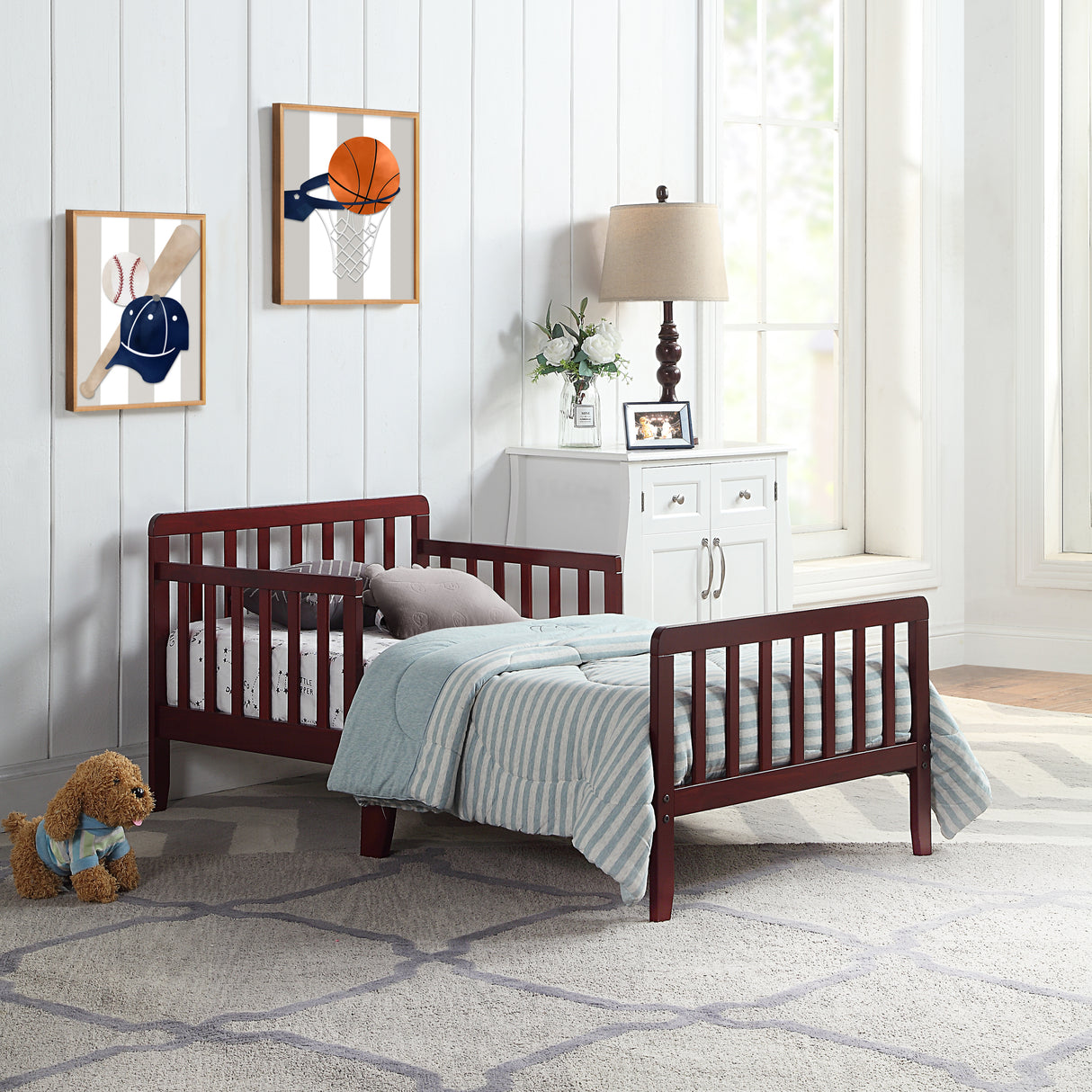 Solid Wood Cherry Toddler Bed With Safety Rails