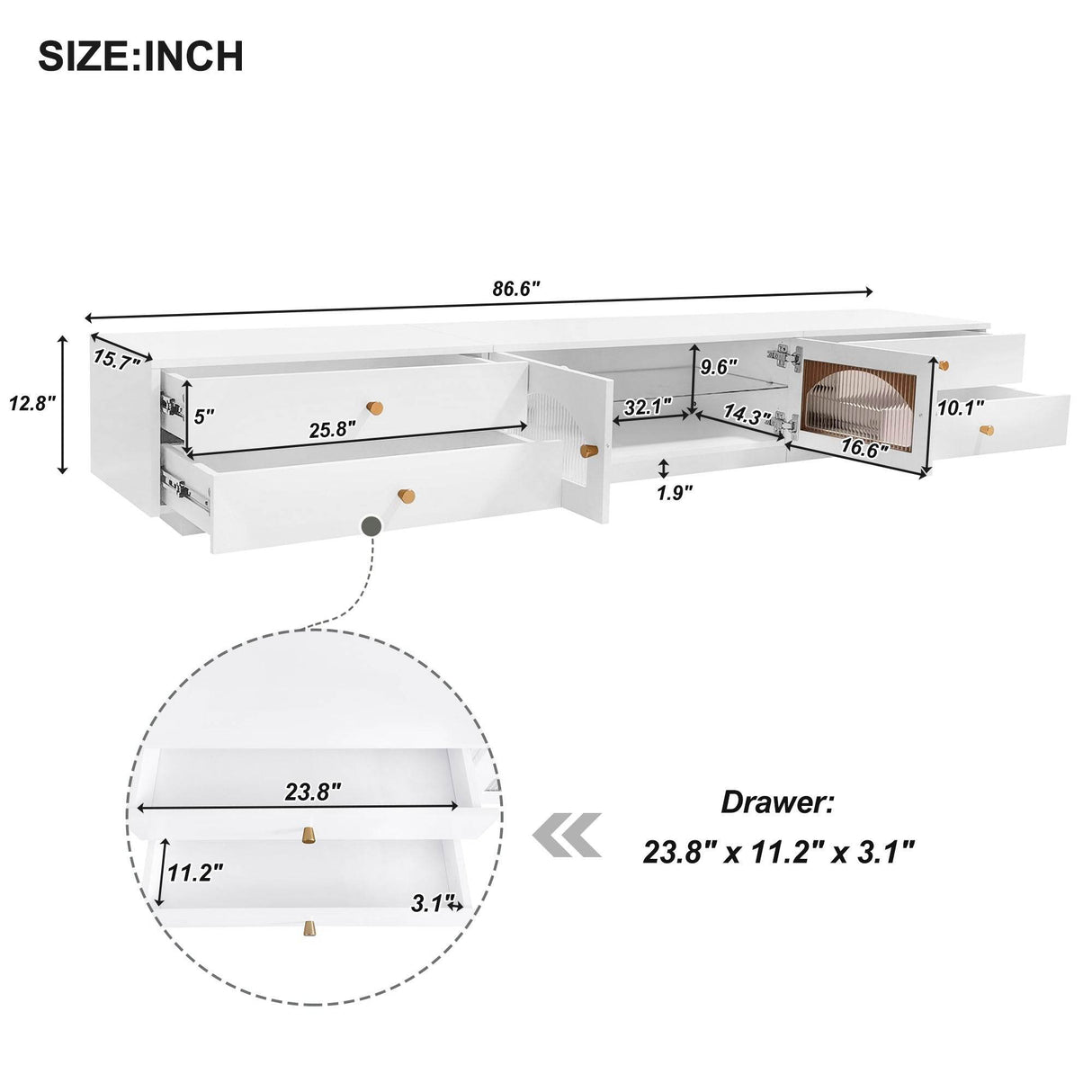 Modern White Particle Board TV Stand With Drawers - Sleep Galleria