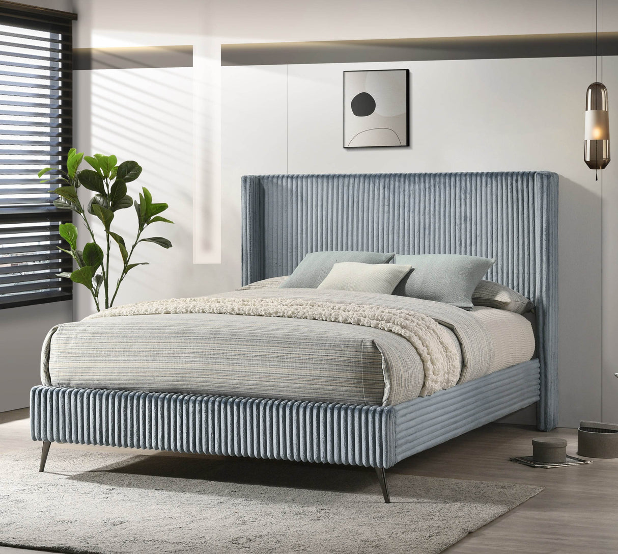 Contemporary Wide Wale Corduroy Upholstery Panel Bed