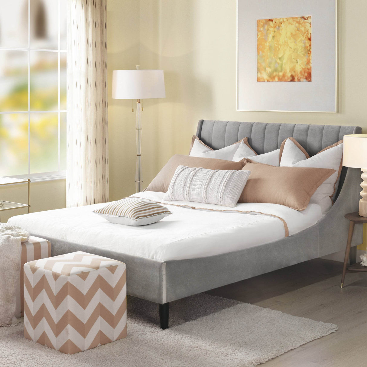 Queen Velvet Upholstered Platform Bed Frame Set