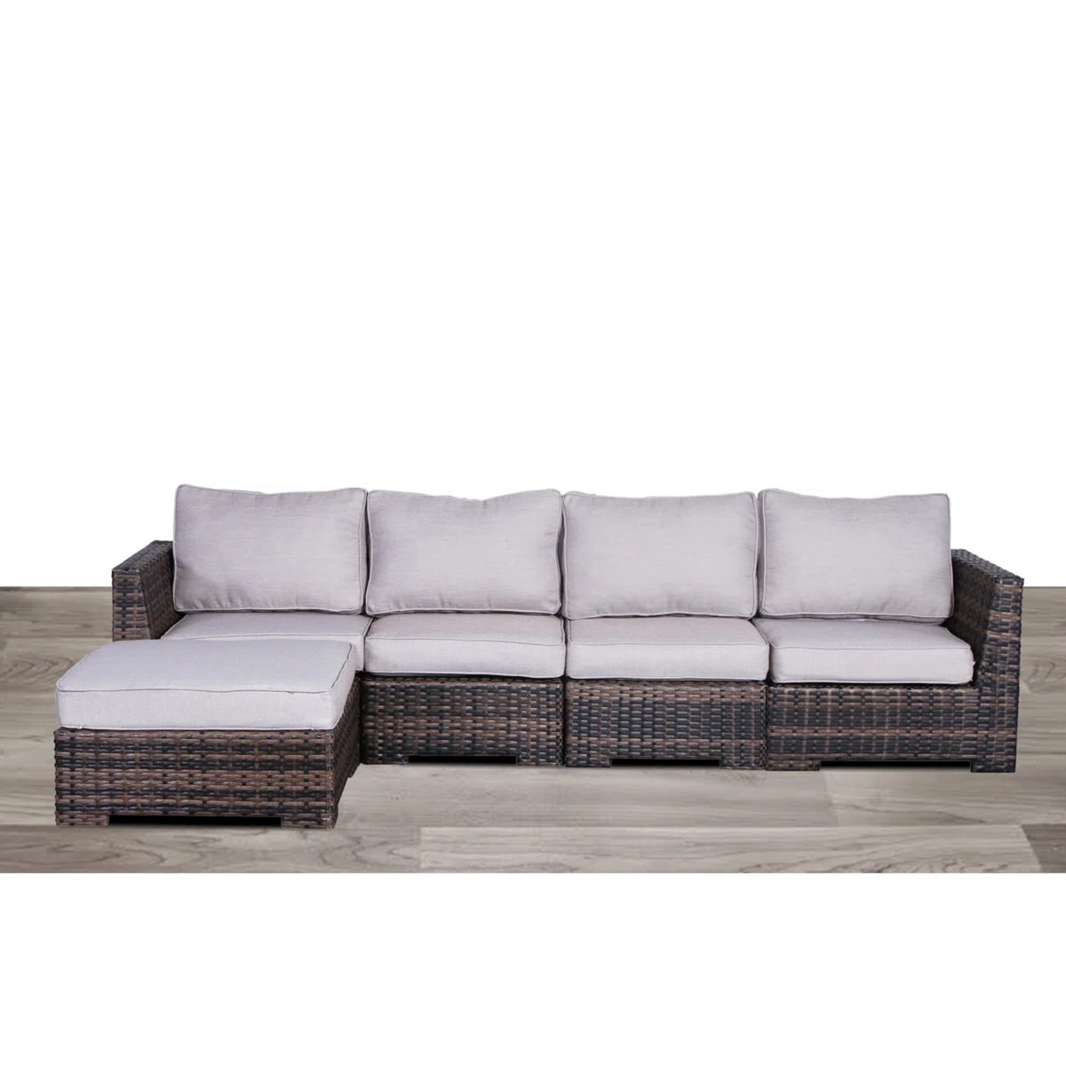 122-Inch Handwoven HDPE Wicker Patio Sectional With Ottoman and Cushions