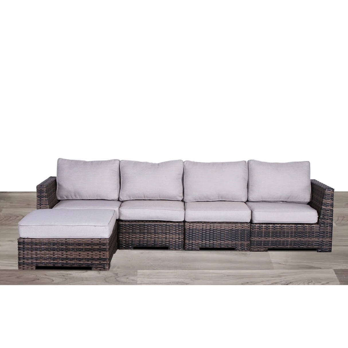 122-Inch Handwoven HDPE Wicker Patio Sectional With Ottoman and Cushions