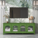 Antique Green Solid Wood TV Cabinet With Glass Door - Sleep Galleria