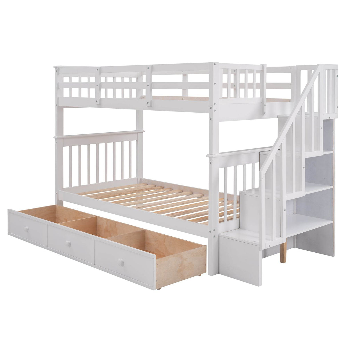 Twin Over Twin Solid Wood Bunk Bed With Drawers