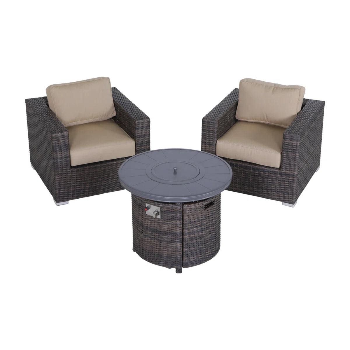 3-Piece Outdoor Wicker Seating Set With Fire Pit