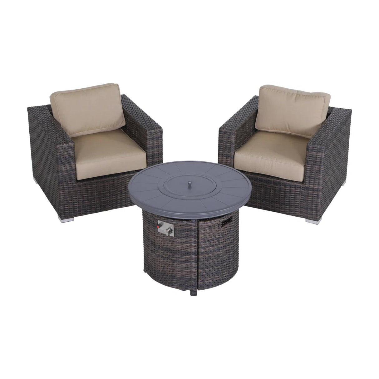 3-Piece Outdoor Wicker Seating Set With Fire Pit