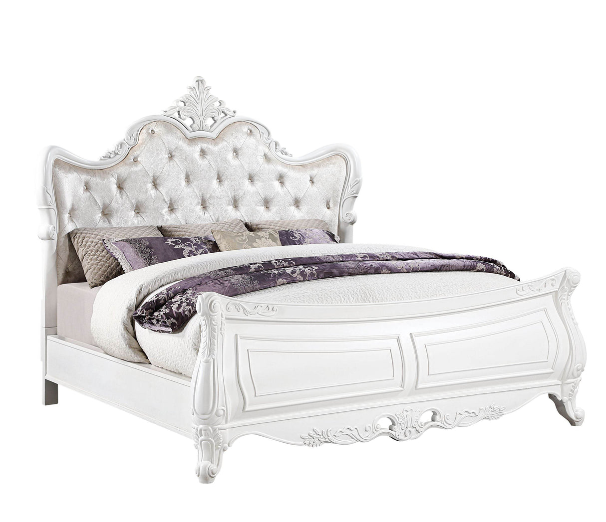 Traditional Velvet Upholstered Queen Wood Bed Frame