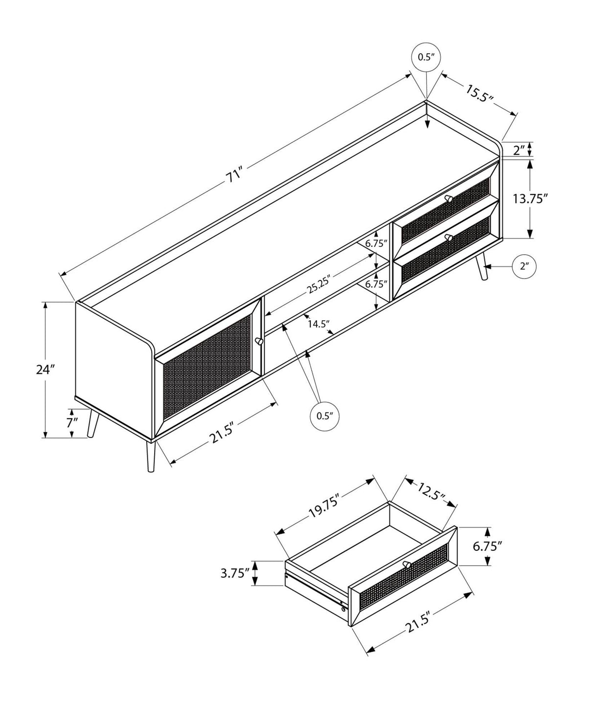 72-Inch Transitional Walnut Laminate TV Stand Console - Sleep Galleria