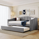 Upholstered Twin Daybed With Trundle And Wood Slats