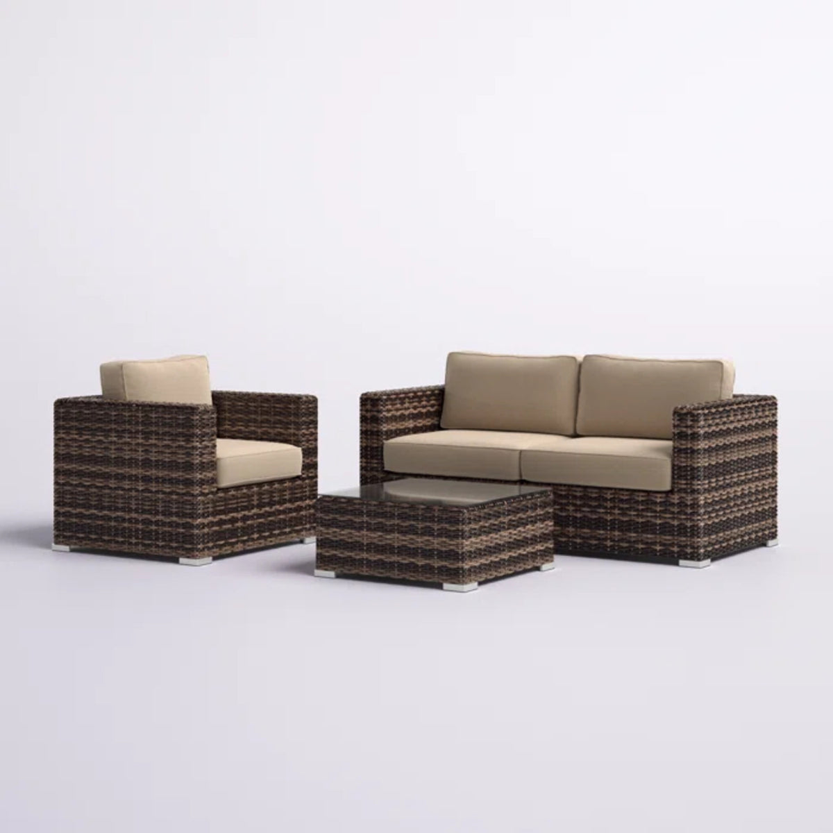 Modern Brown HDPE Wicker Outdoor Seating Group With Cushions