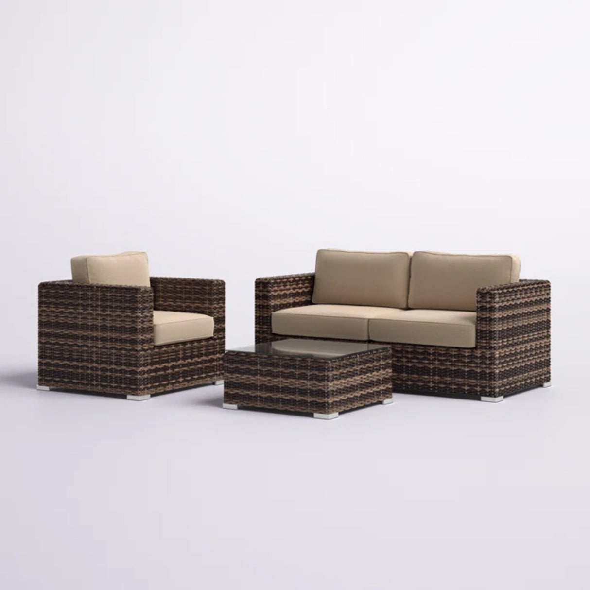 Modern Brown HDPE Wicker Outdoor Seating Group With Cushions