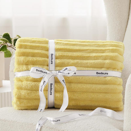 Bedsure Luxury Chunky Corduroy Fleece Sleep Blanket- Ultra Soft, Warm, Cozy Extra Soft Baby Blanket for Sofa, Bed, Nursery Ideal Seasonal Gift Solid Yellow Color,Autumn Lightweight Comforter