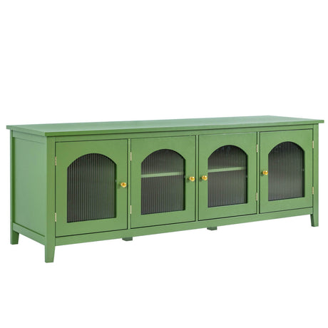 Antique Green Solid Wood TV Cabinet With Glass Door - Sleep Galleria