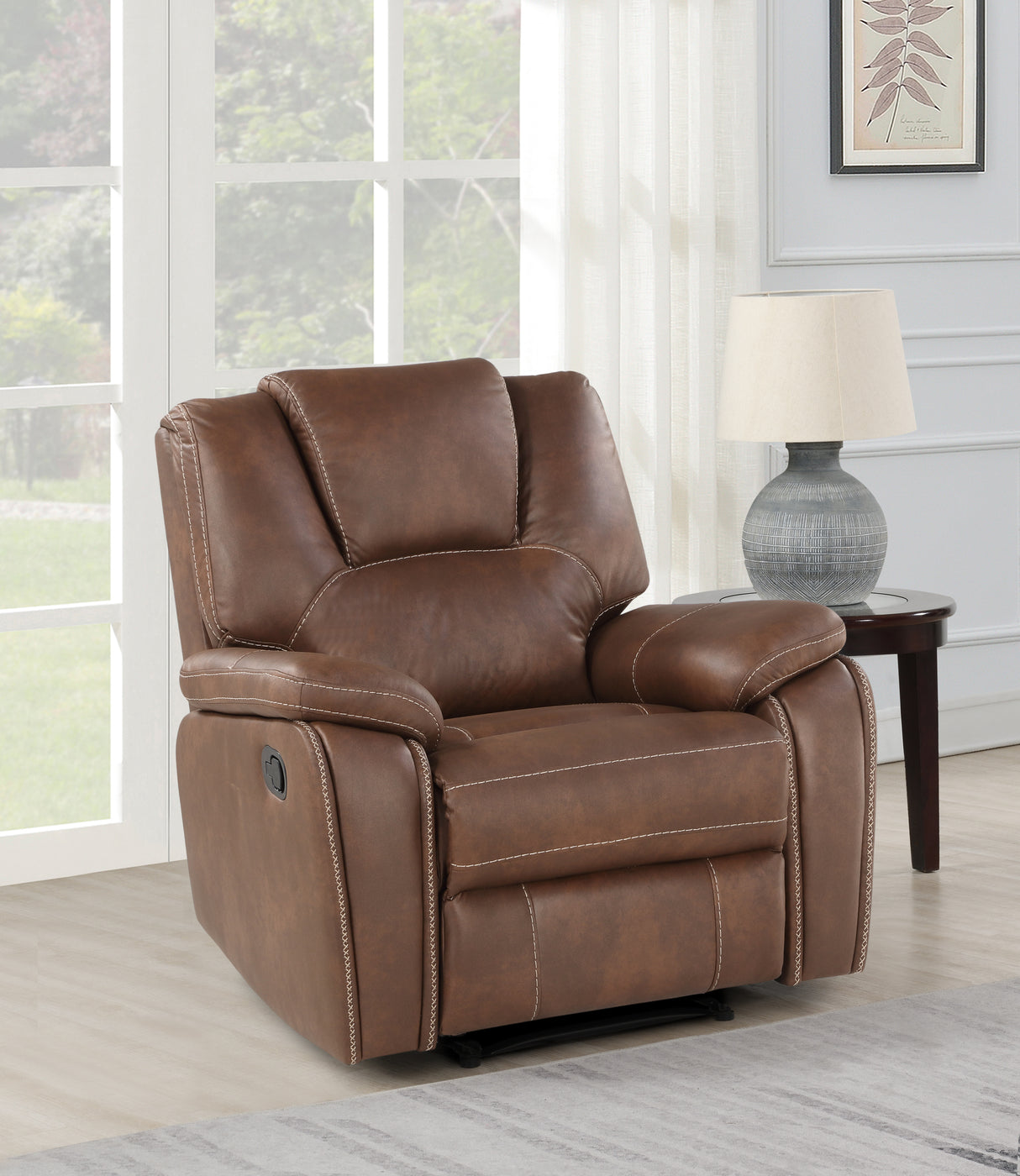 Manual Recliner Chair With Padded Faux Leather Upholstery