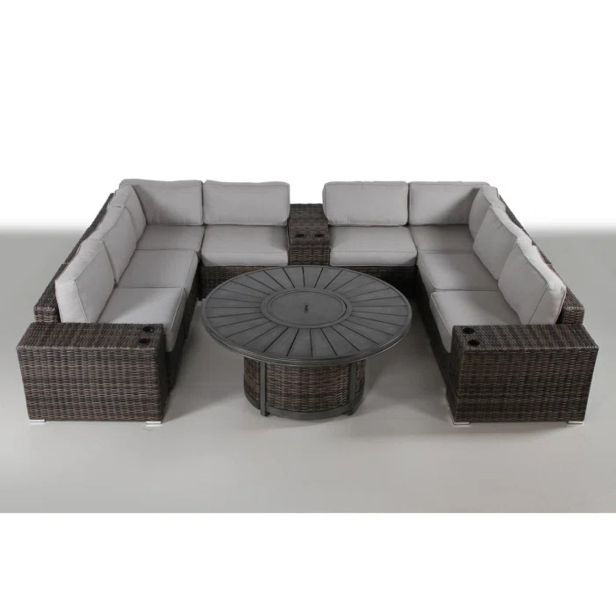 Espresso Wicker Outdoor Patio Seating Group With Fire Pit