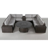 Espresso Wicker Outdoor Patio Seating Group With Fire Pit