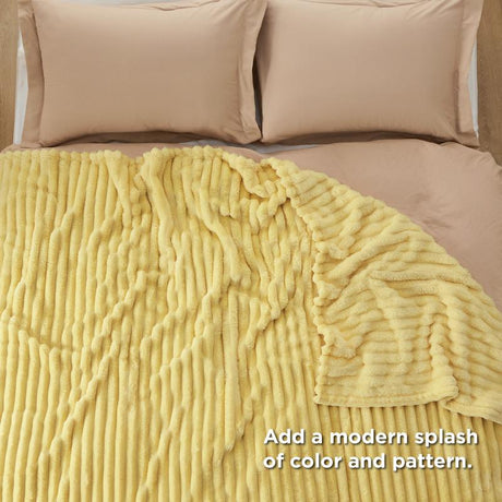 Bedsure Luxury Chunky Corduroy Fleece Sleep Blanket- Ultra Soft, Warm, Cozy Extra Soft Baby Blanket for Sofa, Bed, Nursery Ideal Seasonal Gift Solid Yellow Color,Autumn Lightweight Comforter
