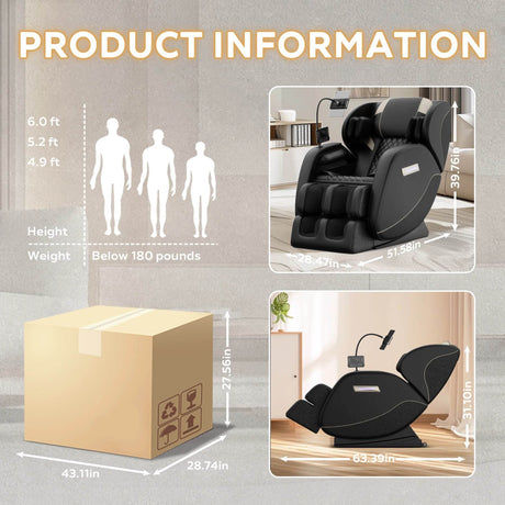 Zero Gravity Full Body Heated Airbag Massage Chair - BILITOK - Sleep Galleria
