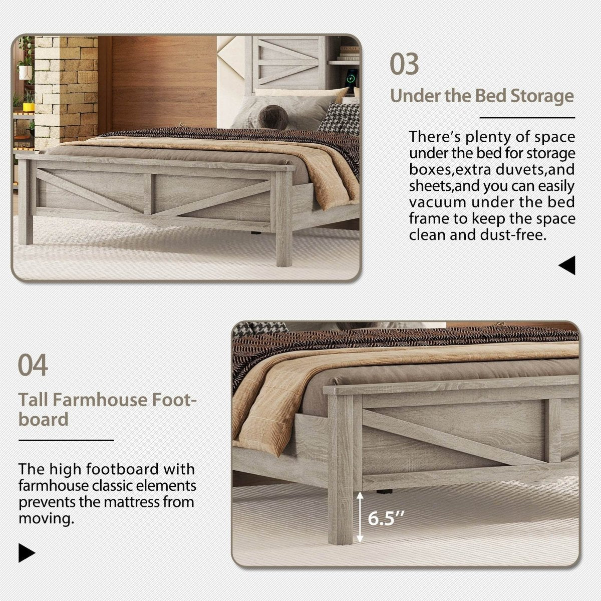 3-Piece Antique Gray Farmhouse Platform Bed Set - Sleep Galleria
