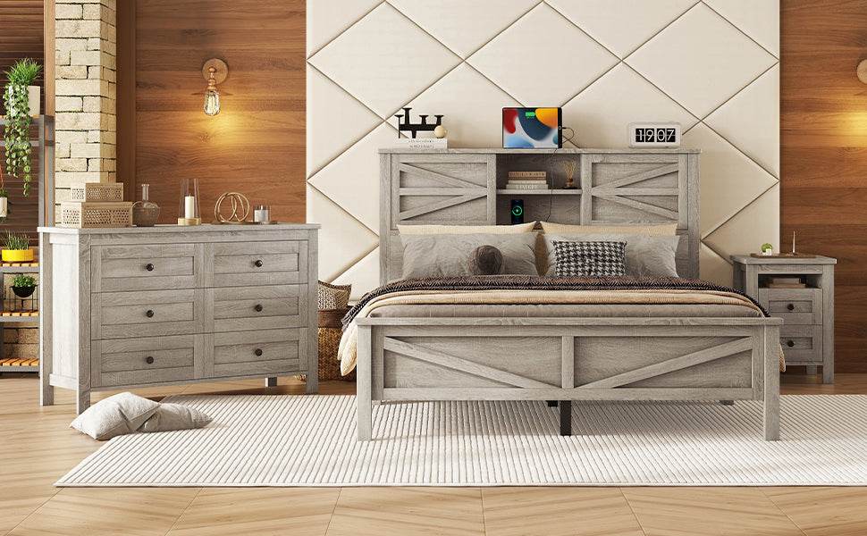 3-Piece Antique Gray Farmhouse Platform Bed Set - Sleep Galleria