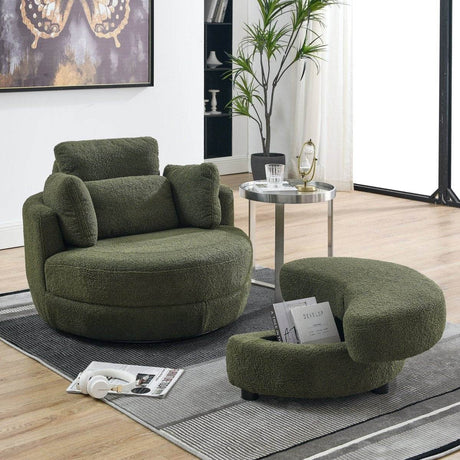 Oversized Upholstered Swivel Chair With Storage Ottoman - Sleep Galleria