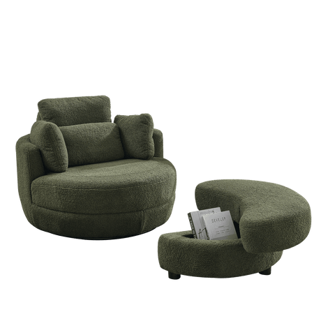 Oversized Upholstered Swivel Chair With Storage Ottoman - Sleep Galleria