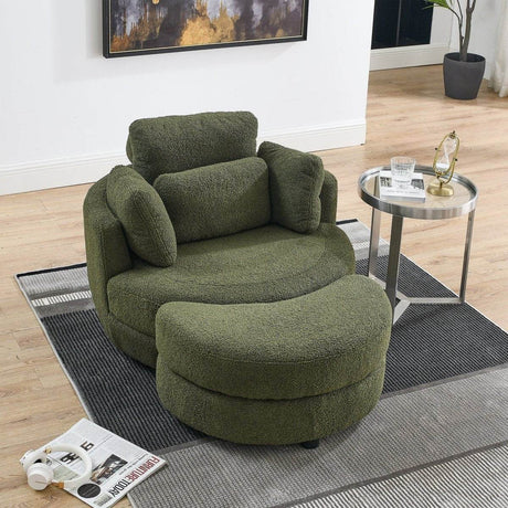 Oversized Upholstered Swivel Chair With Storage Ottoman - Sleep Galleria