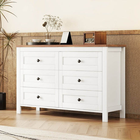 Retro Farmhouse Style Six-Drawer Wooden Dresser - Sleep Galleria