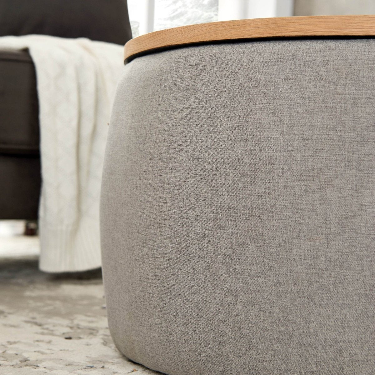 Round Linen Upholstered Storage Ottoman With Removable Top - Blissora - Sleep Galleria