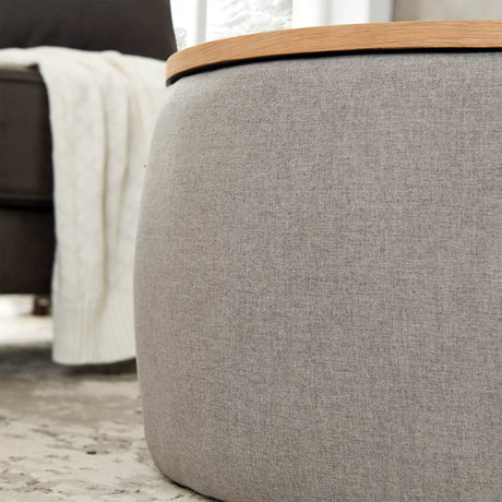 Round Linen Upholstered Storage Ottoman With Removable Top - Blissora - Sleep Galleria