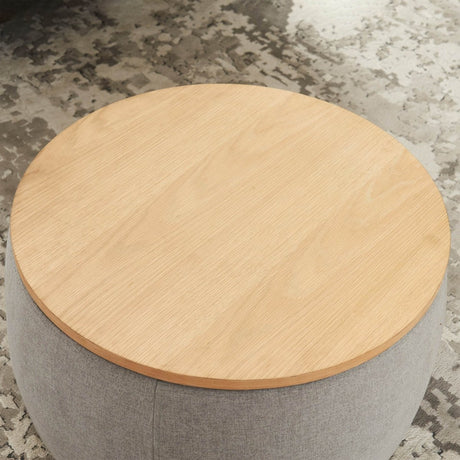 Round Linen Upholstered Storage Ottoman With Removable Top - Blissora - Sleep Galleria