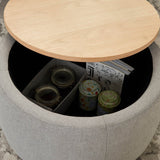 Round Linen Upholstered Storage Ottoman With Removable Top - Blissora - Sleep Galleria