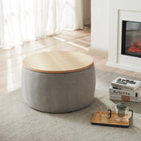 Round Linen Upholstered Storage Ottoman With Removable Top - Blissora - Sleep Galleria