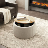 Round Linen Upholstered Storage Ottoman With Removable Top - Blissora - Sleep Galleria