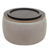 Round Linen Upholstered Storage Ottoman With Removable Top - Blissora - Sleep Galleria