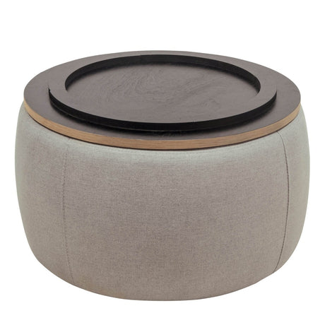 Round Linen Upholstered Storage Ottoman With Removable Top - Blissora - Sleep Galleria