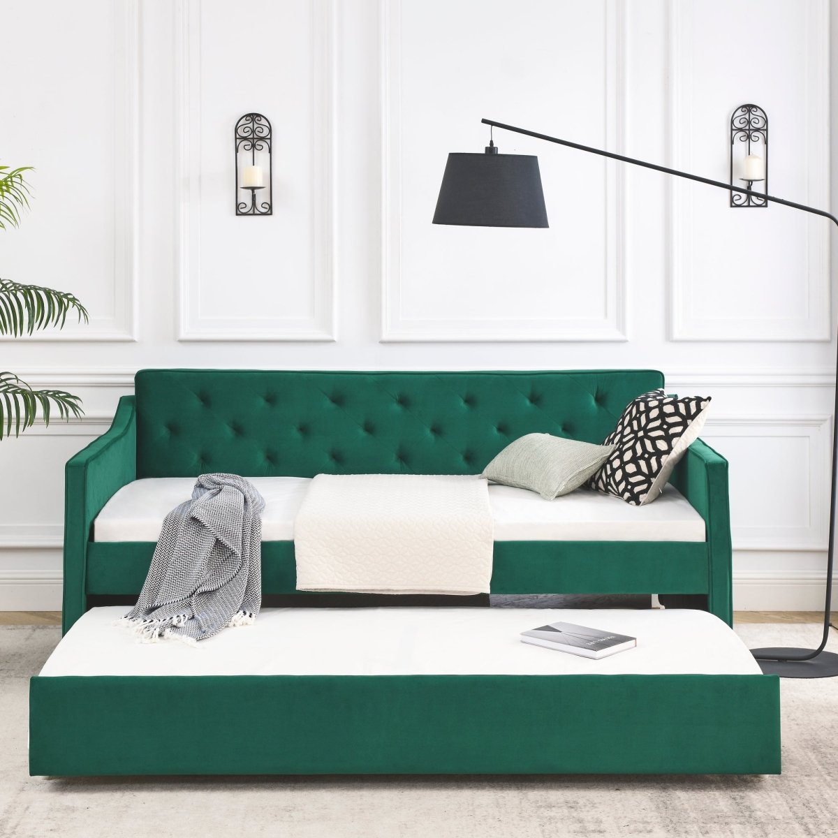 Twin Upholstered Velvet Daybed With Trundle - Blissora - Sleep Galleria