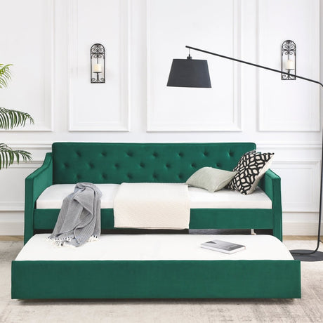 Twin Upholstered Velvet Daybed With Trundle - Blissora - Sleep Galleria