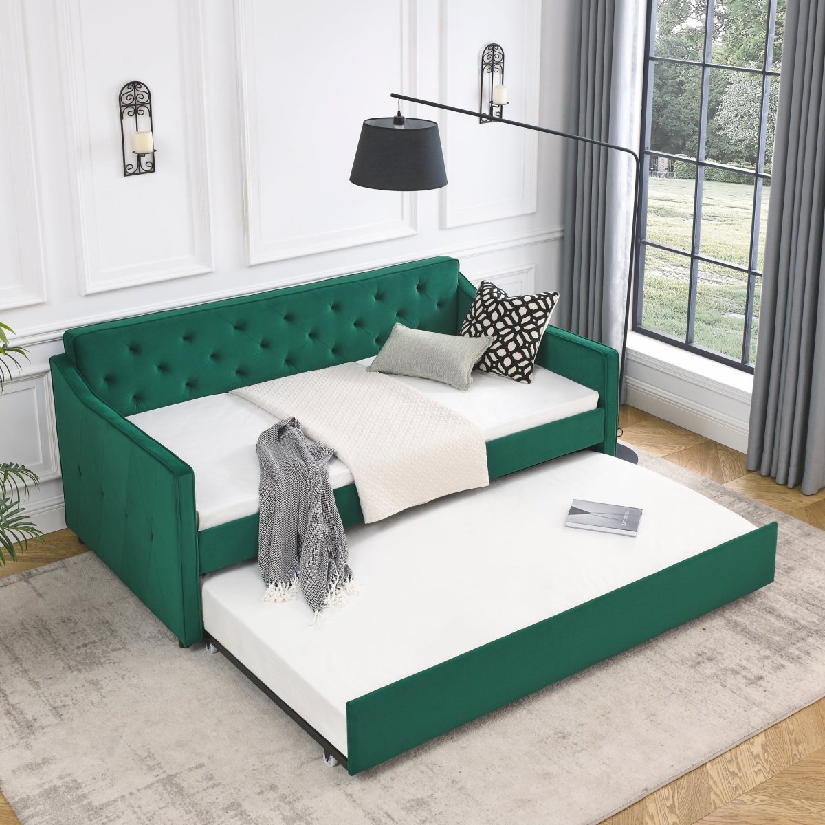 Twin Upholstered Velvet Daybed With Trundle - Blissora - Sleep Galleria