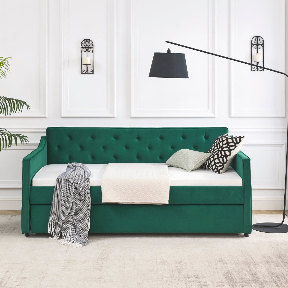 Twin Upholstered Velvet Daybed With Trundle - Blissora - Sleep Galleria