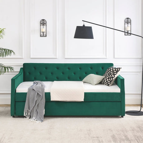 Twin Upholstered Velvet Daybed With Trundle - Blissora - Sleep Galleria