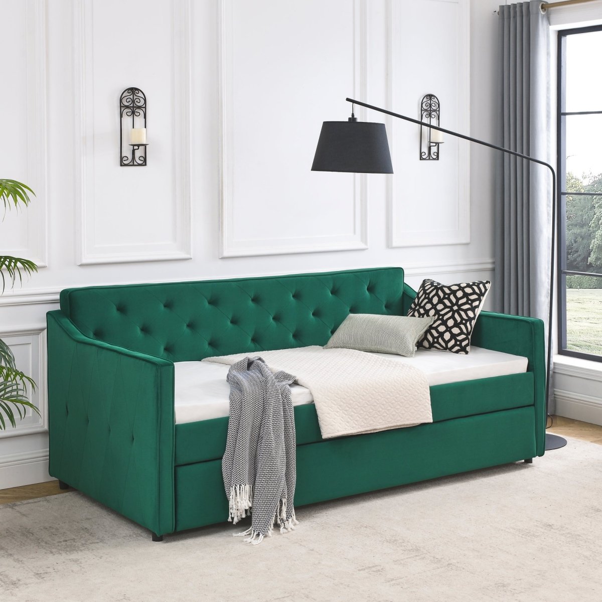 Twin Upholstered Velvet Daybed With Trundle - Blissora - Sleep Galleria