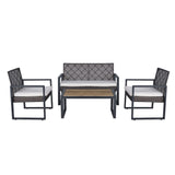 Modern 4-Piece PE Rattan Acacia Wood Outdoor Furniture Set