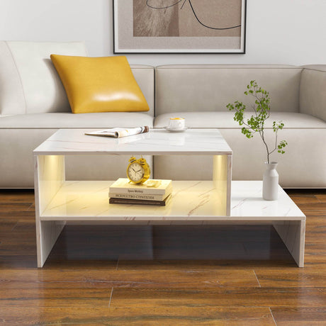 White Architectural Shape Coffee Table With Storage - Sleep Galleria