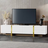 Luxury Fluted White And Gold Wood Grain TV Stand