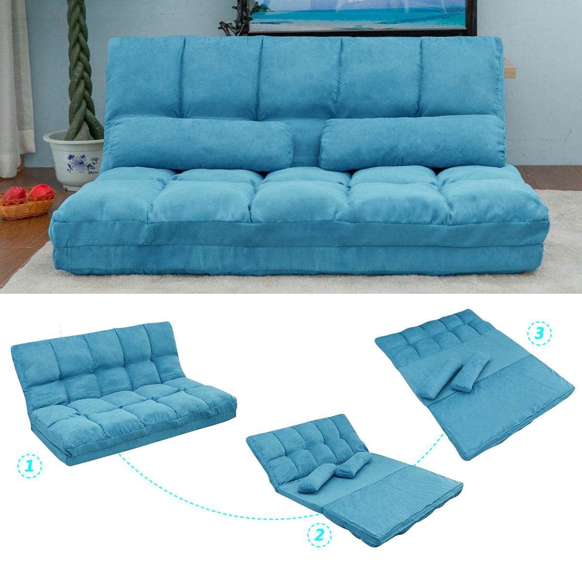 Adjustable Multi-Position Fabric Chaise Lounge Sofa Bed