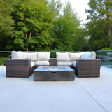 10-Piece Fully Assembled HDPE Wicker Patio Seating Set With Fire Pit