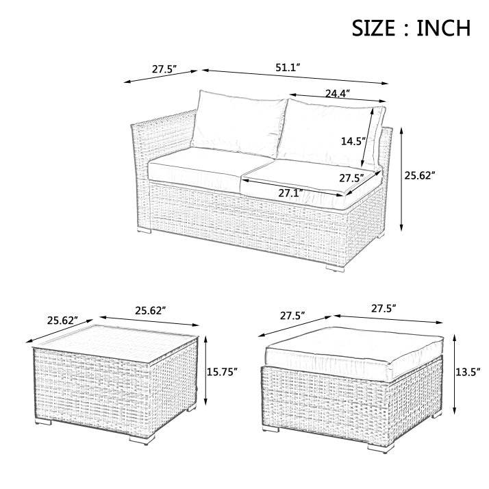 4-Piece Brown PE Rattan Outdoor Patio Furniture Set - Sleep Galleria