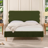Modern Wavy Velvet Upholstered Queen Bed Frame