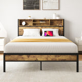 Full Metal Platform Full Bed Frame With Charging Station